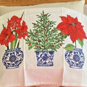 Festive Floral and Tree Print Tea Towel